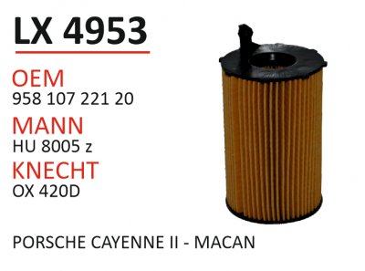 LX 4953 OEM 95810722120 MANN HU 8005z 